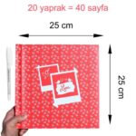 Love Kırmızı Anı Defteri – 25x25 cm Hatıra Albümü (20 Yaprak / 40 Sayfa)