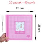 My Baby Pembe Anı Defteri – 25x25 cm Bebek Anı Albümü (20 Yaprak / 40 Sayfa)